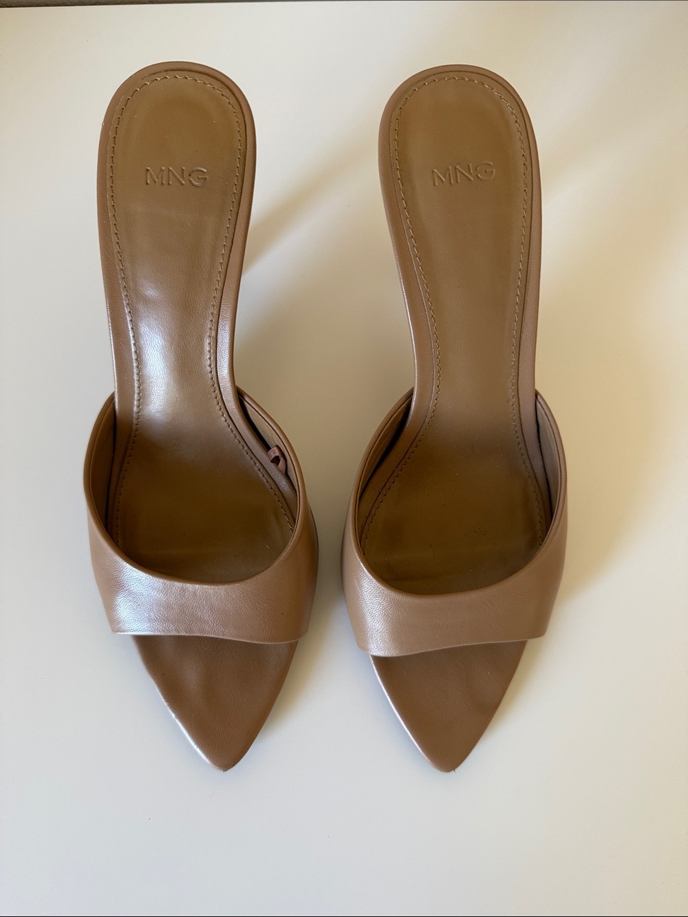 Mango Tan Leather Mule Heels 37 (6.5) - Picture 2 of 6